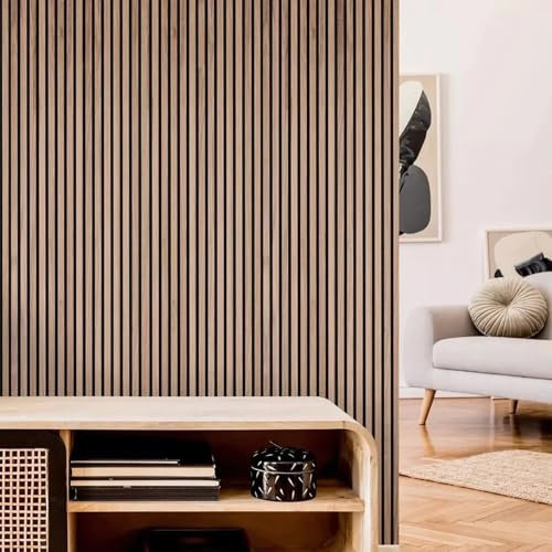 Casa Panels Acoustic Slat Wood Wall Panels | Real Wood Veneer | 3D Decorative & Sound Absorbing | 240cm x 60cm (Walnut)