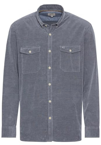 camel active Herren Langarm Hemd in Regular Fit aus Cord Denim Blau, Menswear-XL Camisa, Mezclilla Azul, Hombres