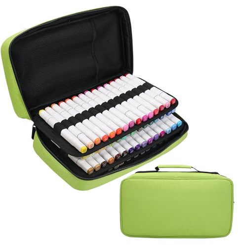 BOMKEE Étui Organiseur pour 60 Marqueurs - Grande Capacité de Stockage pour Stylos et Crayons - Trousse avec Poignée de Transport
