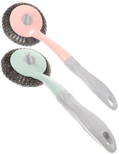 FRCOLOR 2stücke Lange Stiel Edelstahl-draht Küchenbürsten Multifunktionale Abwaschbürsten Mit Anti-rutsch Stark Reinigend Für Töpfe Pfannen Spülen Und Herd Tiefenreinigung