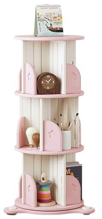 3-stufiges CD-Regal, drehbares Bücherregal, um 360° drehbares Bücherregal, geeignet für Wohnzimmer/Büro/Arbeitszimmer, Aufbewahrung, Bücherregal, bodenstehendes Bücherregal (Rosa, Einheitsgröße)