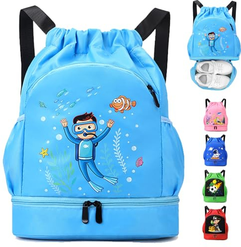 AUNGKWANG Ragazzo Sacca Impermeabile, Zaino da Nuoto Bambino, Con Coulisse Zainetto Ragazzo, Ragazzo, Zaino Sportivo Impermeabile, per Spiaggia, Campeggio, Shopping