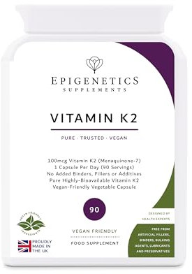 Vitamin K2 | 100mcg High Strength Vitamin K2 (Menaquinone-7) | 90 Vegan Capsules UK Made | 1 Capsule Daily (3 Month Supply), Natural Ingredients