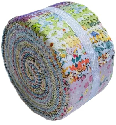 Jelly Roll Stoff, 100% Baumwolle, Quilt-Stoff, 40 vorgeschnittene Streifen (6,3 x 111,8 cm) zum Quilten und Nähen, 20 verschiedene Blumendrucke, Blütezeit