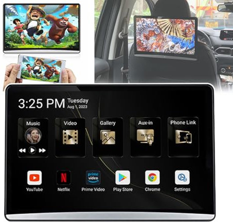 HDaspijh Car Headrest Video Player, 1080P HD IPS Touch Screen Car TV Headrest Monitor, 8K Video, 3GB+32GB - Android 11,Support WIFI/Bluetooth/USB/SD/HDMI in/HDMI out/FM/Mirror Link/Miracast,12.5in