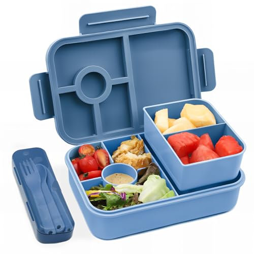 Bugucat Brotdose Kinder mit Fächern 1300ML,Lunchbox Kinder Auslaufsicher mit 5 Fächern,Bento Box Lunchbox mit Fächern für Erwachsene,Vesperdose Frühstücksbox für Mädchen & Jungen Dunkelblau