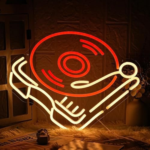 LMSIGNLY Record Player Neon Sign Retro Red Warm Music Record Neon Light Neon Signs Live Music Neon Light Sign for Bedroom Beer Bar Decoration