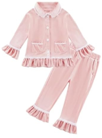 URMAGIC Toddler Baby Girls Pyjamas Sets Long Sleeve Button Down Velour Nightwear 2 Piece Tops Pants Sleepwear Outfits Pjs 6-12 12-18 18-24 Months 2T 3T 4T 5T