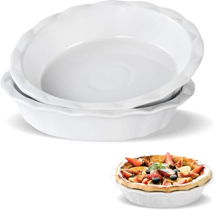 MEETOZ 2 Pcs Pie Dish Ceramic, 9 Inch /23cm Pie Pans for Baking, Crinkle Rim Pie Dish for The Oven, Pie, Tart & Quiche Pans for Cooking, Baking, and Fruit Pies (White)