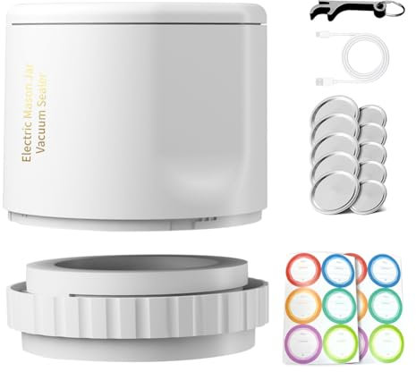 Sellador al Vacío Mason Jar Sellador al vacío de tarro eléctrico, sellador al vacío de lata inalámbrico, Kit de bomba de sellado for tarros de boca ancha, fermentación con Mason(White 2 Stickers)