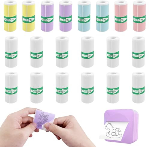 Cigrubo 20 Rollen thermopapier kinderkamera, thermorollen kamera, mini drucker papier, thermodrucker papier selbstklebend, nachfülldruckpapier, nachfüllpapier für sofortbildkameras (57 x 25 mm)