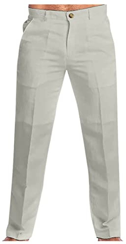Pantalones de vestir formales para hombre, de algodón y lino, pantalones largos para negocios, casual, oficina, trabajo, pantalones elegantes, pantalones de traje de pierna recta, parte delantera