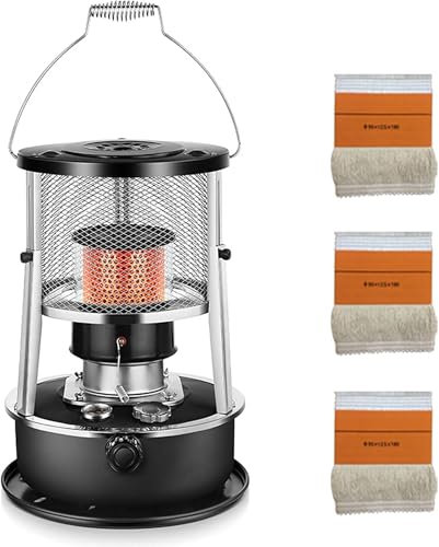 SXRLOZ 4.5L Portable Kerosene Stove Heater with 3 Wicks,Indoor Adjustable Non Electric Heater Kerosene Heater,Oil Heater Glass Burner for Outdoor Camping(Black)