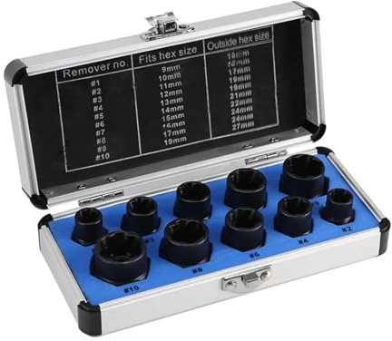 Kit d'outils de retrait de boulons et d'écrous 10 pièces Tête d'extracteur de boulon d'écrou cassé pour prendre des vis hexagonales Outil Vis r Kit d'outils de filetage Ensemble d'écrous noirs (coul