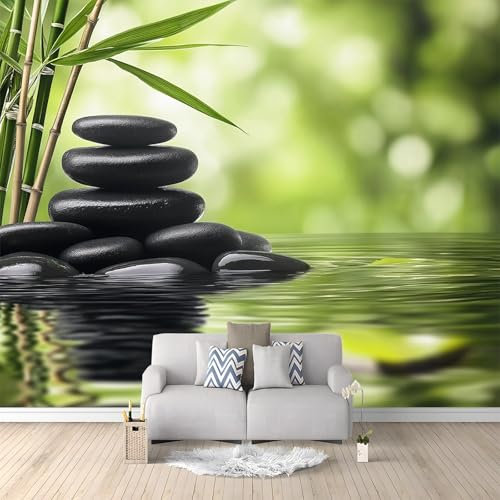 Fotomurales Meditación Con Piedras De Bambú Verdes 250x175 cm Papel Tapiz Fotográfico no tejido 3D Moderna Fondo De Pantalla Mural Decoración De Pared Sala Cuarto Oficina Salón