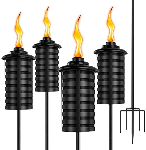 ZSZMFH Upgraded Citronella Torches for Outside Set of 4, 16 Oz Outdoor Garden Torches with 5-Prong Grounded Stake, 60 Inch Metal Torch for Garden Décor, Backyard, Patio, Pathway, Party