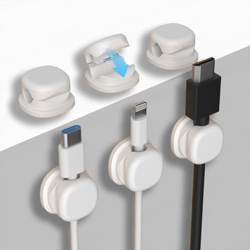 6 Pack Cable Holder Clips,Desk Cable Clips Management,Cable Tidy Clips,PhoneCharging Cable Keeper,Adhesive Wire Holder,Self Adhesive USB Organiser for Nightstand,PC,Office,HDMI,Car,Desk (white)