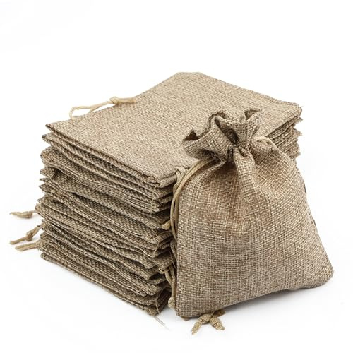 Hopton 24 Stück Jutesäckchen mit Kordelzug, Jutebeutel Klein zum Befüllen | Wiederverwendbare, 10 x 14 cm, Säckchen für Schmuck Tee Kaffee Gewürze Süßigkeiten Basteln