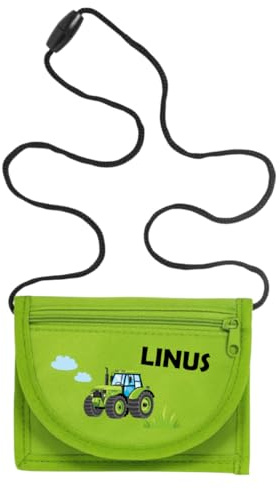 minimutz Geldbörse Kinder personalisiert, Kindergeldbeutel mit Name, Brustbeutel Traktor Jungen (grün)