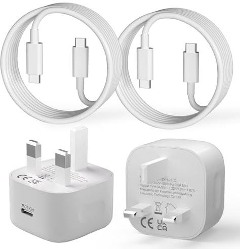 iPhone 17 16 15 Charger, 2 Pack 20W USB C Charger Plug + 2M USB-C Cable | Compatibility with Apple iPhone 17 Air 16 Pro 16 Pro Max 16 Plus 15 Series, iPad Pro/Air, Fast Charging, USB Type C PD, UK