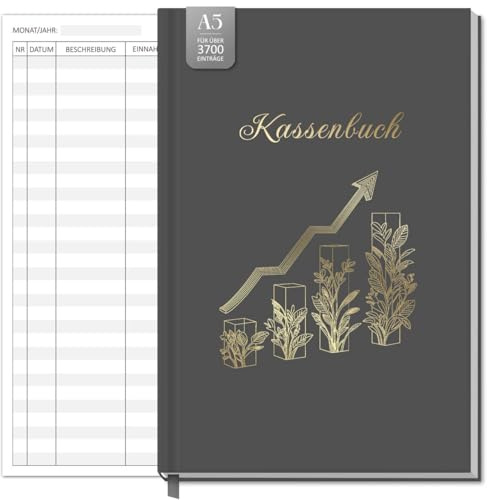 BIROYAL Kassenbuch A5, Übersichtlich & Logisch Strukturiert, Dunkelgrau | 120 Seiten Haushaltsbuch mit 120g Stabiles Papier, Ausreichend Platz für Einnahmen & Ausgaben, Ideal für Kleinunternehmer