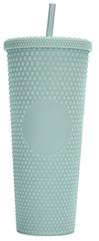 Bicchiere da 710 ml in plastica riutilizzabile di grande capacità, completamente borchiato, opaco, con ampia apertura, coperchio a prova di perdite, cannuccia