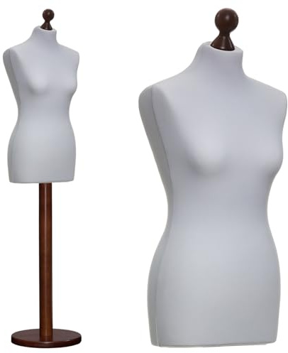 DummyDoll Schneiderpuppe weiblich Größe 38/40, Überzug Silbergrau, Fuß Holzteller + Holzknauf Nuss