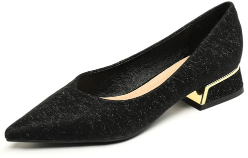 Ballerine Donna Punta a Punta Tacco 3cm - Tessuto Glitter Nero & Beige, Eleganza Senza Tempo,Nero,38 EU