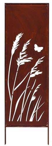 Sichtschutz Metall 160 cm x 50 cm – Edelrost Rostoptik für Garten – Elegante Sichtschutzwand aus Cortenstahl – Wetterfester Gartenschutz Zaun – Natürliche Rostpatina mit Schmetterling & Gras