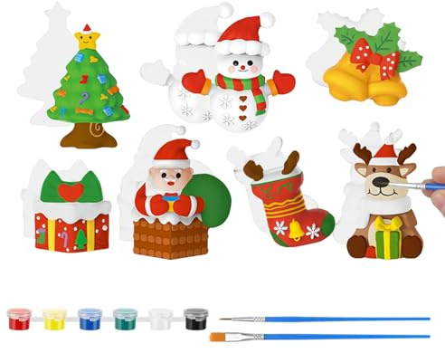 TECHO Enfant Moulage et Peinture Kit, 7 Pièces Noël Activites Manuelles pour pour Garçons Filles, Cadeau Créatif Bricolage d'Anniversaires Noël, Rennes Bonhomme de Neige