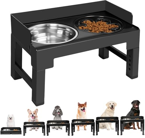 Newthinking Raised Dog Bowl Height Adjustable, Splash-Proof Elevated Dog Bowls with Stainless Steel Dish and Slow Feeder Bowl for Small, Medium, Large Dogs