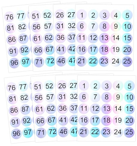 Larrel 200 Stück/8 Blatt Holografische Zahlen-aufkleber 1-100, Selbstklebende Runde Nummernaufkleber Wasserdichte Aufkleber 2cm Fortlaufende Nummer Aufkleber für Inventars, Organisieren, Codierung