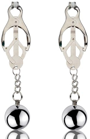BDSMAGE Lot de 2 pinces à tétons avec boule en acier lestée, stimulateur de tétons réglable, jouet sexuel fétichiste BDSM, pinces à tétons