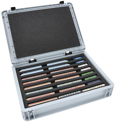 Feldherr Eurobox 40 x 30 cm Set för modelljärnväg - skala Z - 8 fack - skumplastinsats för horisontell förvaring - kompakt transportlösning för lokomotiv