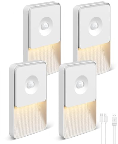 GOODEA Nachtlicht mit Bewegungsmelder bis 70Tage Laufz., 3000K Warmlicht | Aufladbar & AUTO Motion Sensor, 4 Stück Dimmbar Magnetische Bewegungsmelder Licht Ohne Steckdose für Flur Treppe Küche Bad