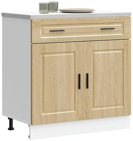 Teenpull Köksunderskåp Porto Sonoma-ek trämaterial, 80 x 46 x 81,5 cm, robust köksskåp med förvaringsutrymme och justerbara fötter, perfekt för organisering