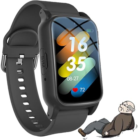GplHAIN Smartwatch per Anziani con Demenza, Allarme di Caduta, Localizzatore GPS, Chiamata di Emergenza SOS, Videochiamata HD, Impermeabile Ip67. Black