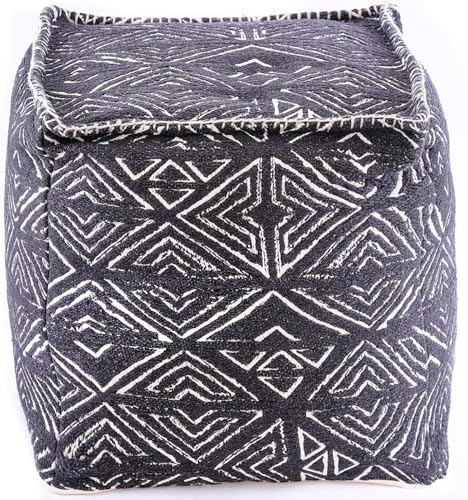 RESTEQ Pouf ottomano cubo 50 x 50 x 50 cm in velluto nero, poggiapiedi e seduta supplementare, motivo geometrico, uso salotto camera da letto