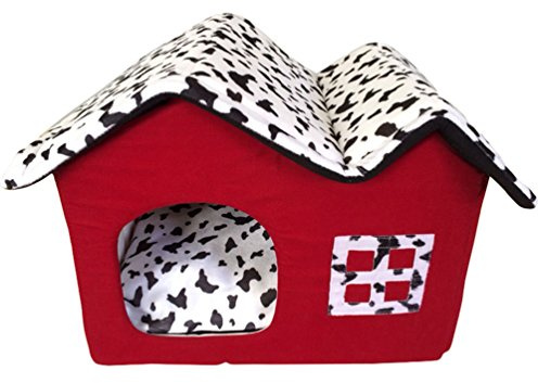 LvRao Haustier Haus Hund Katze Bett Höhlenbett Faltbar abnehmbar Klein Hundehaus Hundehöhle Kuschelhöhle (Rot, S)