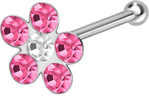 PIERCINGLINE 925er STERLING SILBER Nasenpiercing | KRISTALLBLUME | Piercing Nase Stecker | Farbauswahl