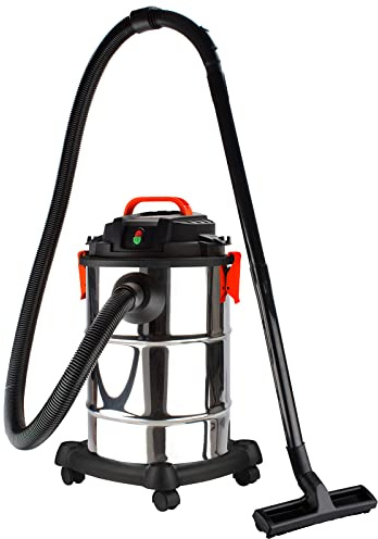 Grafner Aspirador XXL de acero inoxidable en seco y húmedo, 1200 W, 30 litros, incluye filtro de fieltro, tubo de aspiración, boquilla para suelo, cepillo funcional, aspiradora industrial, aspiradora