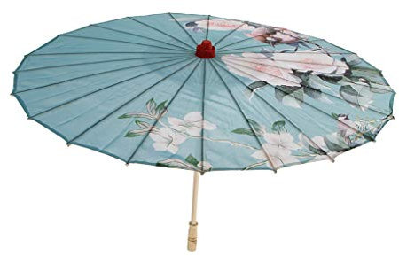 B Blesiya Parasol Asiatique Parapluie En Tissu De Soie Parasols De Style Japonais Peints à La Main (Bleu)