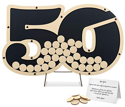 Geburtstag Gästebuch Alternative 53,7x32cm inkl. Standfuß und Holzkreise zum Einwerfen - 50 Jahre Anthrazit