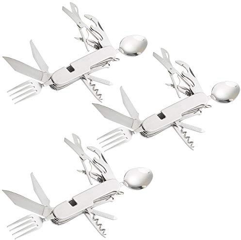 Semptec Urban Survival Technology Besteck-Taschenmesser: 3er-Set 14in1-Edelstahl-Klappbestecke und Taschenmesser (Outdoor Besteck, Survival)