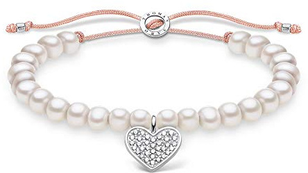 THOMAS SABO Armband weiße Perlen mit Herz Pavé 925 Sterlingsilber, Nylon