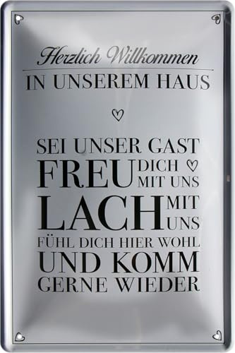 schilderkreis24 - Blechschild 20×30 cm – lustige Sprüche für Zuhause, Büro & Partyraum (Herzlich Willkommen in unserem Haus)