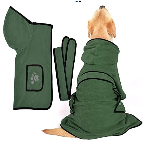 Zunea Hundebademantel Hundehandtuch zum Trocknen von Hunden Saugfähiger Bademantel mit Kapuze Haustier Hoodie Badetuch für Kleine Mittelgroße Große Hunde, Katzen zum Baden und Pflegen Grün M