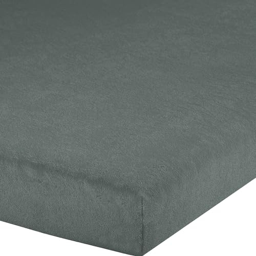 Erwin Müller Topper-Spannbettlaken Frottee-Stretch, Spannbetttuch für Topper Füssen anthrazit Größe 180x220 cm - 200x220 cm - pflegeleicht, formstabil, mit Rundumgummi, sehr Gute Passform