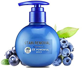 1/2 dentifrice blanchissant soude - Gel anti-taches intensif - Avec pompe - Pour une haleine fraîche - Soin buccal - Pour lutter contre les problèmes de gencives (goût myrtille)