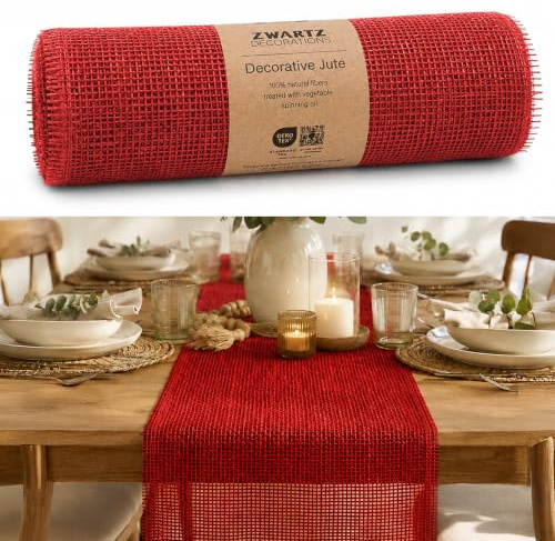 DecoHomeTextil Deco Jute Tischläufer 30 cm x 5 Meter Rot | Eco Friendly Tischband Deko Dekoration Naturfaser